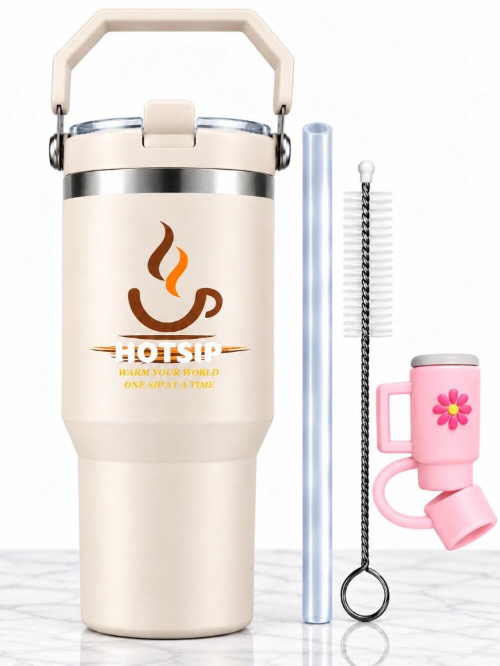 30oz Insulated Tumbler with Handle, Flip Straw Lid & Accessories